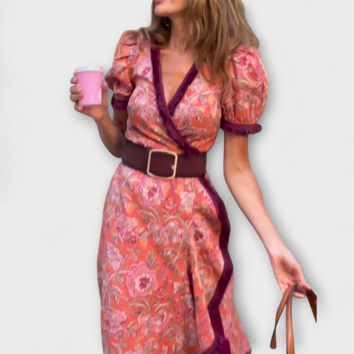 Elegantti Rosa Maxi-mekko lyhyillä hihoilla