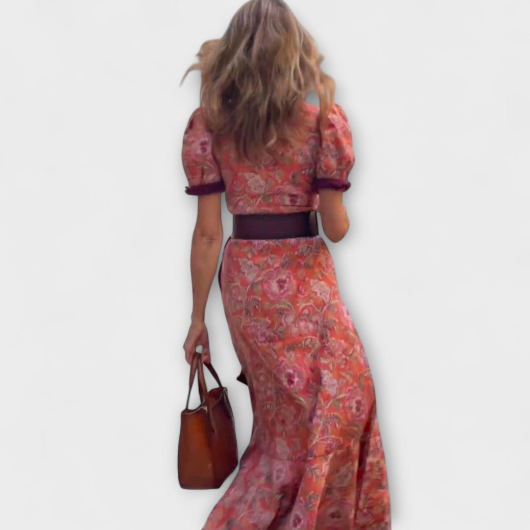 Elegantti Rosa Maxi-mekko lyhyillä hihoilla