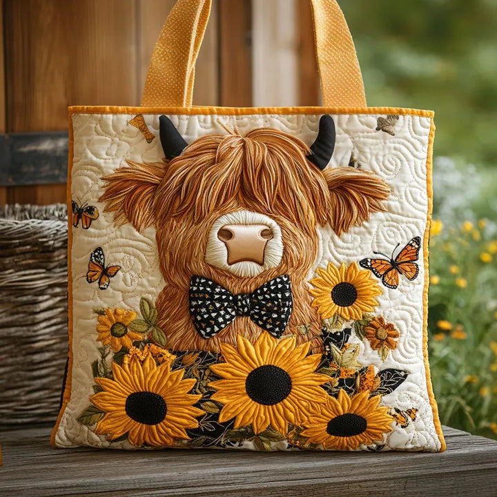 Sac Matelassé - Vache des Highlands avec Tournesols