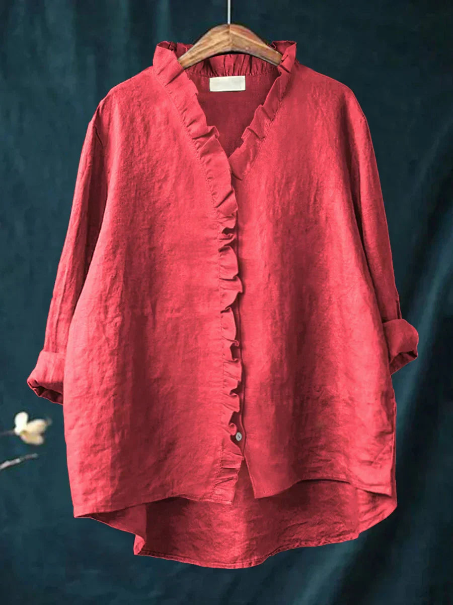 Lily | Puuvilla-linjakangas röyhelöblouse