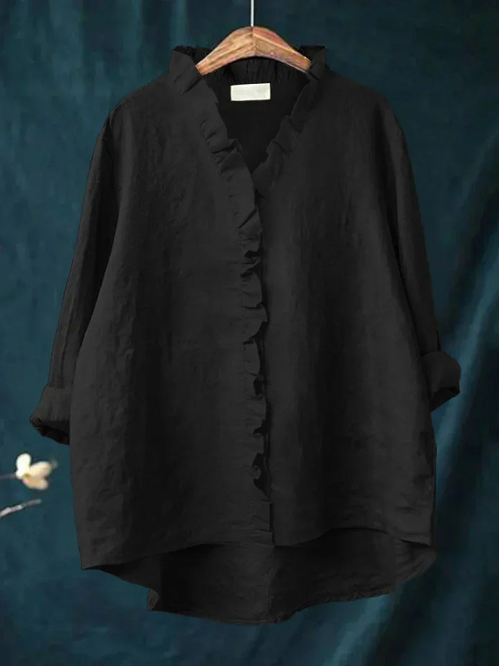 Lily | Puuvilla-linjakangas röyhelöblouse