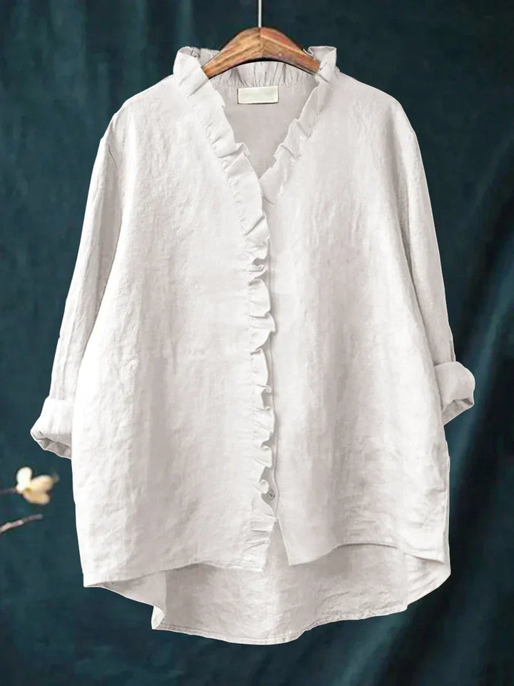 Lily | Puuvilla-linjakangas röyhelöblouse