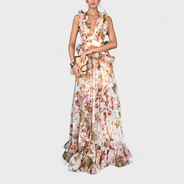 Isabela | Duga kukkivolainen ruffles-mekko