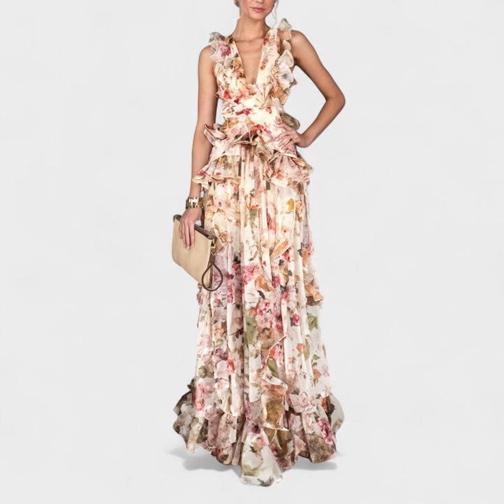 Isabela | Duga kukkivolainen ruffles-mekko