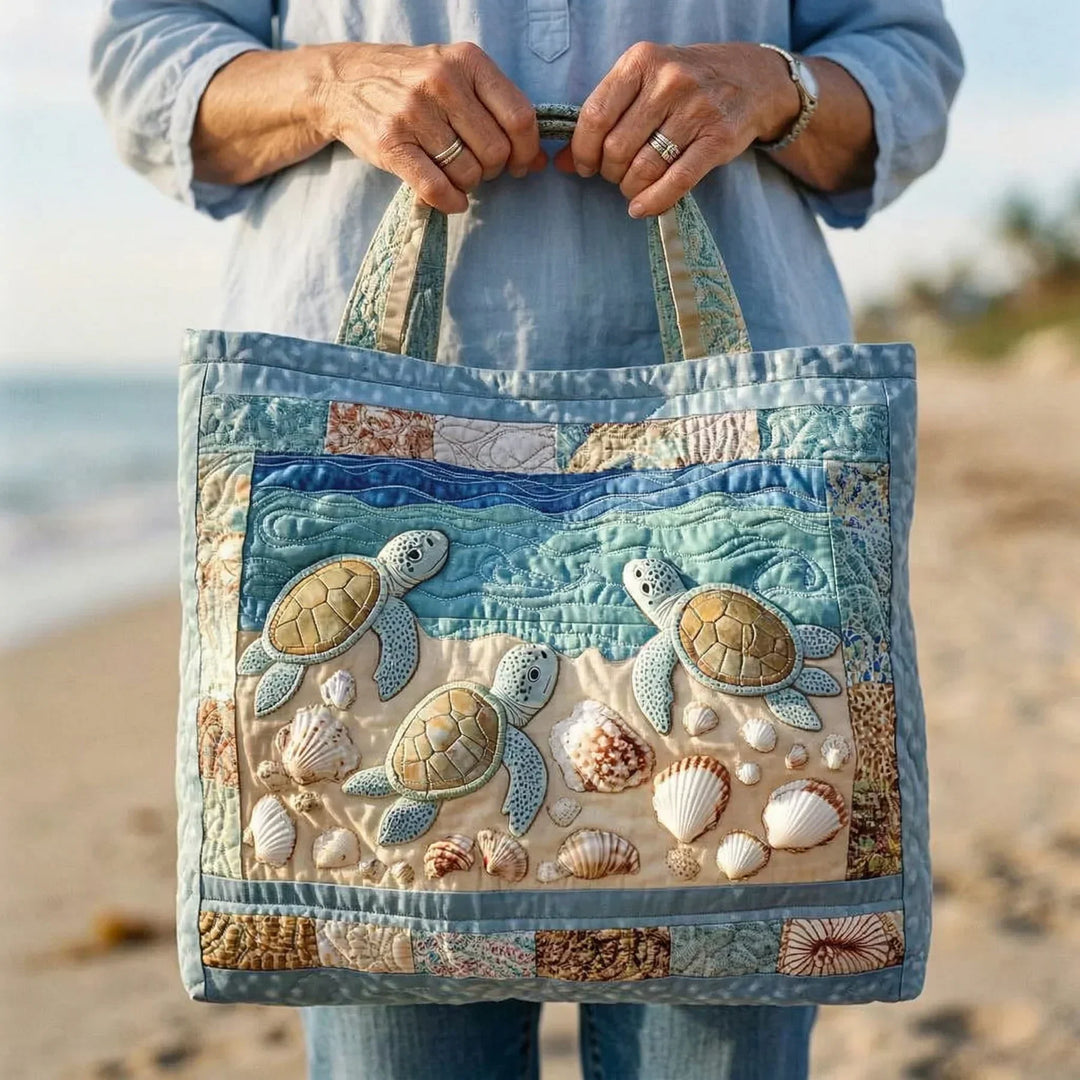 Sac fourre-tout matelassé artisanal - Tortues de mer