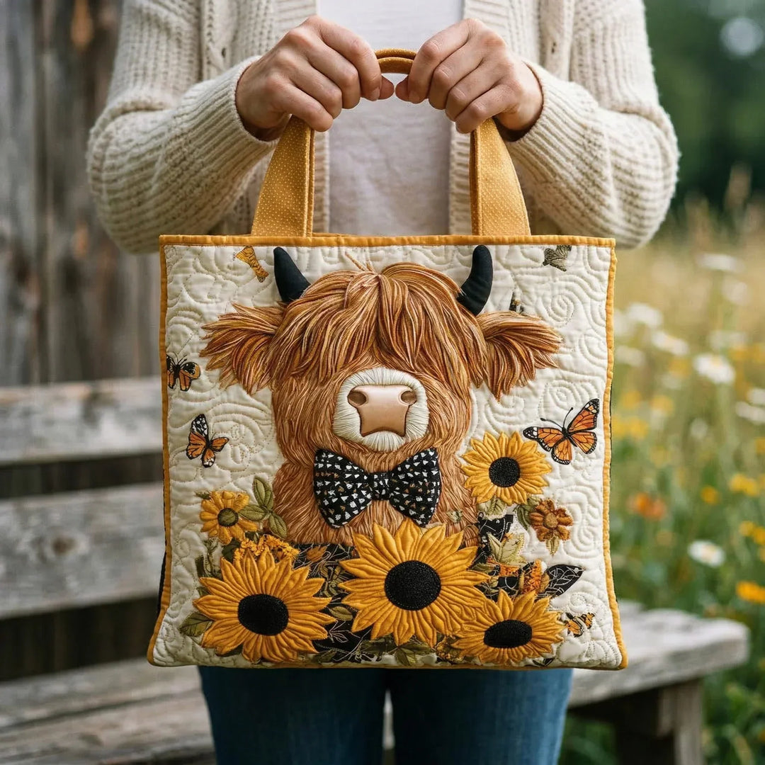 Sac Matelassé - Vache des Highlands avec Tournesols