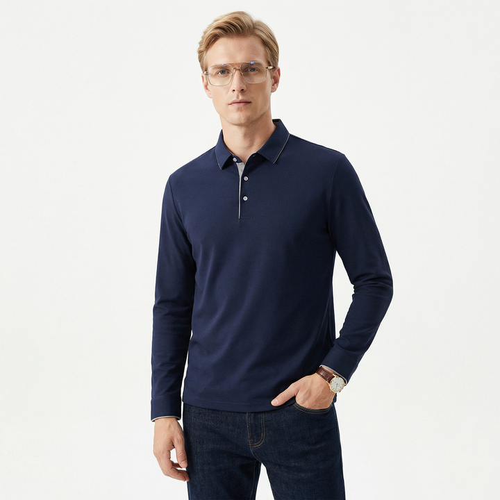 Puuvilla pitkähihaiset miesten polo-paidat